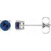 14K White 4 mm Natural Blue Sapphire Earrings